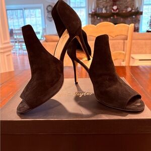 Lord & Taylor Black Suede Peep-toe Heels, size 9